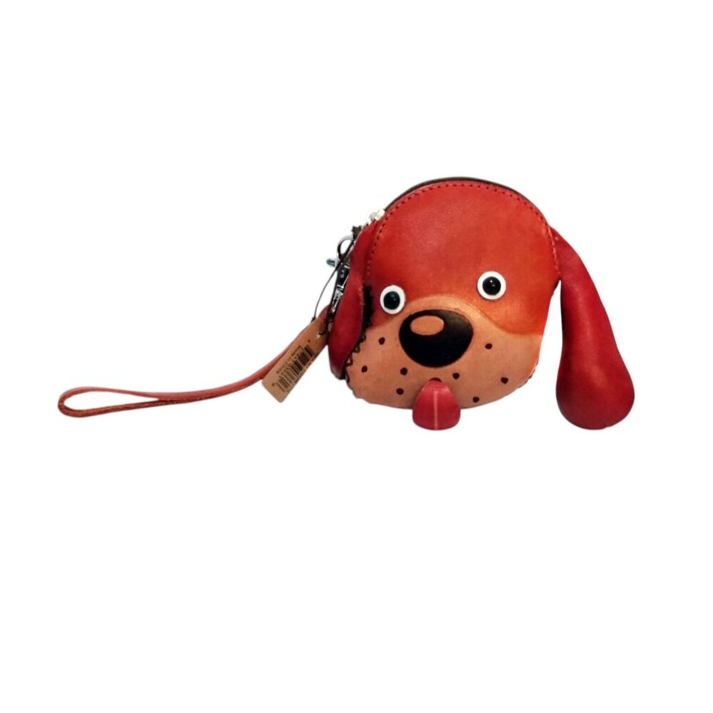Joy-Handcrafted Leather Wagging Tongue Puppy Zipper Wristlet Coin Purse-NWT